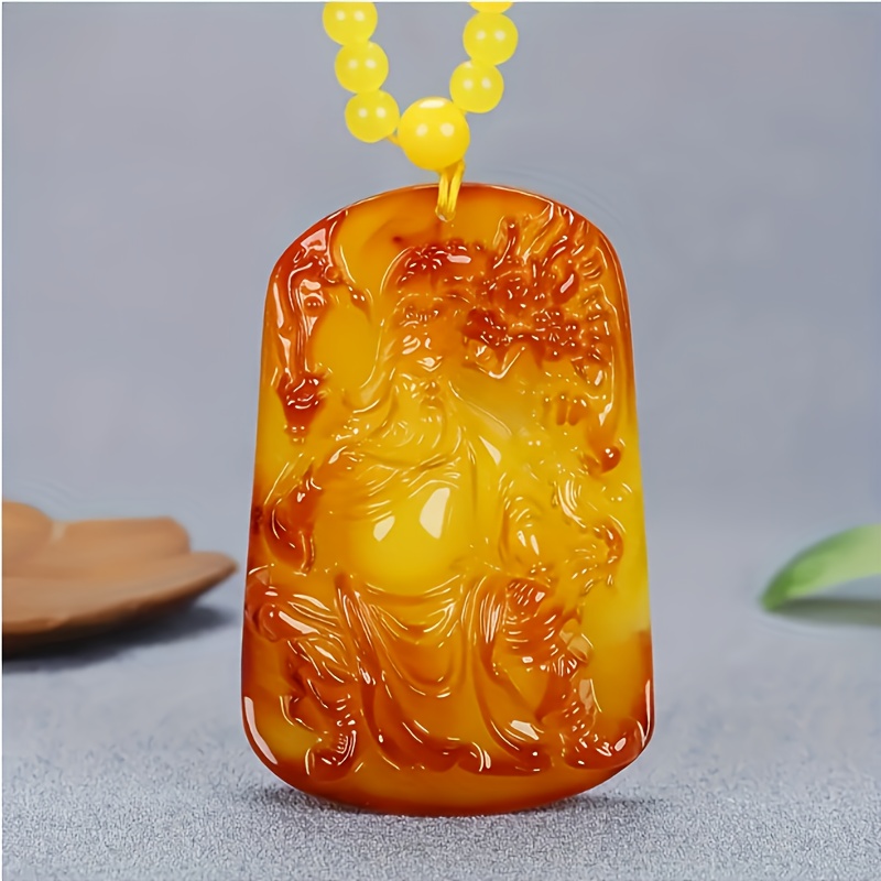 Stylish Amber Pendant Necklace, Bohemian Chic Design
